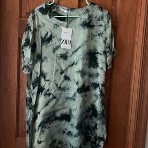 Brand New, Green, Tye Dye, Long Shirt, Zara